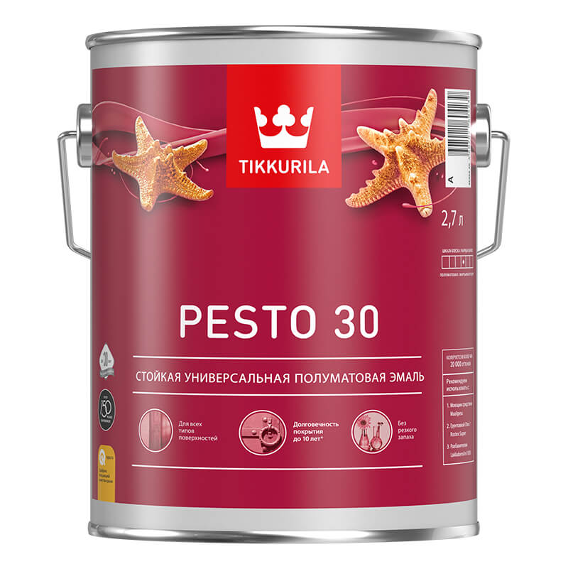 Эмаль алкидная универсальная Tikkurila PESTO 30 база C полуматовая 2,7л Tikkurila RU 700001174 - детальное фото